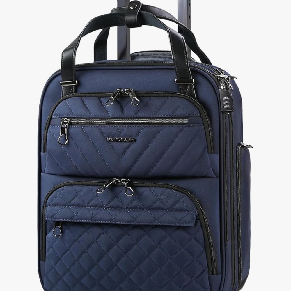 Blue and Black Quilted Travel Bag with Structured Design